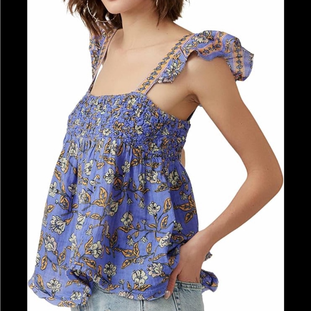 Free People Nala Babydoll Top blue/orange